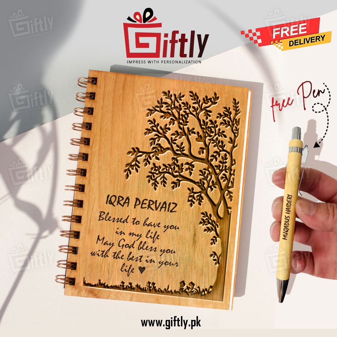 Customize Wooden Diary with Free Pen & Premium Packaging